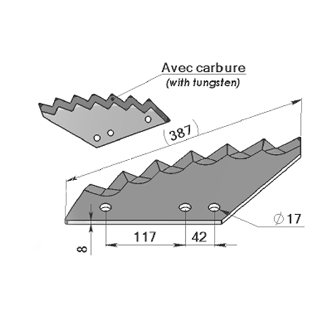 Couteau mélangeuse Avec carbure adaptable KUHN -Référence d'origine A5202190