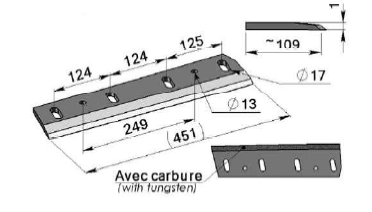 Couteaux de rotor pour ensileuses vrillé droit Adaptable PRECICULTURE - H900 MOD 2006