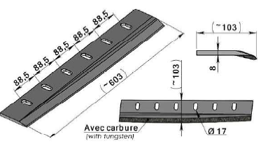 Couteaux de rotor pour ensileuses avec carbure Adaptable DEUTZ-FAHR- référence d'origine 400 1603 1559 400 1603 1559EN01002010 (Copie)